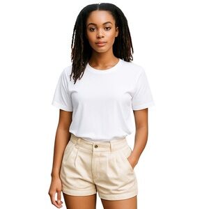 Lady Dutch Linen Blend Pleated Bubble Shorts Crème Gold Shimmer Size 31